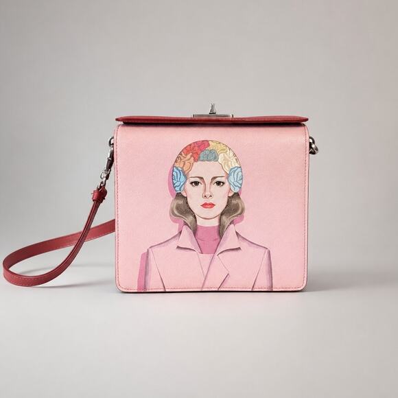 Prada Handbags - Prada Saffiano Leather Shoulder Bag Limited Edition Pop Art Portrait Red/Pink